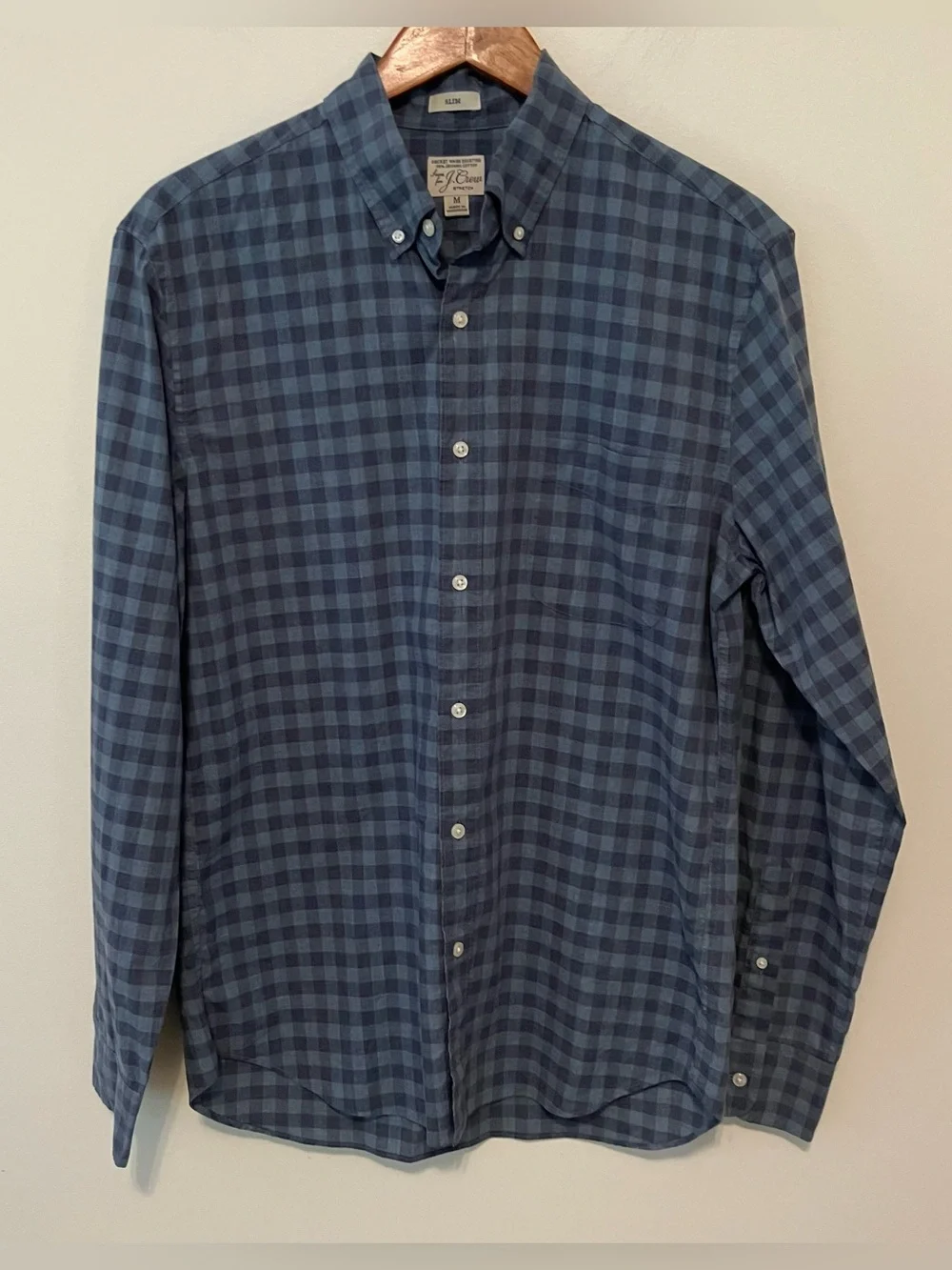 Sewn For J.Crew Blue Green Check Gingham Organic Cotton Slim Fit Shirt Men M